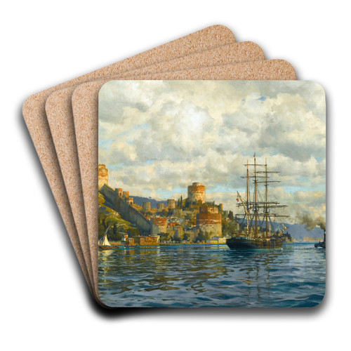 View Of The Bosphorus With Rumelihisari by Michael Zeno Diemer Art Drink Coaster set View Of The Bosphorus With Rumelihisari by Michael Zeno Diemer Art Drink Coaster set