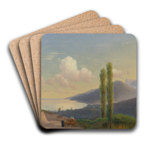 The Road To Gurzuf, Crimea by Ivan Konstantinovich Aivazovsky Art Drink Coaster set The Road To Gurzuf, Crimea by Ivan Konstantinovich Aivazovsky Art Drink Coaster set