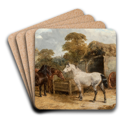 Horses feeding by John Frederick Herring Jr. Art Drink Coaster set
