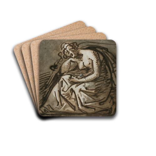 Zittende treurende vrouwenfiguur, van terzijde gezien by David Humbert de Superville Drink Coasters - set of 4