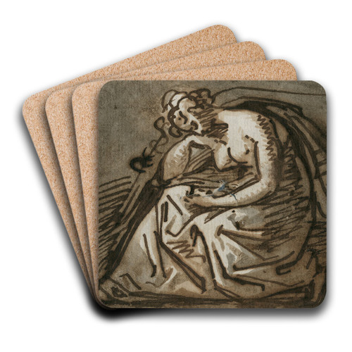 Zittende treurende vrouwenfiguur, van terzijde gezien by David Humbert de Superville Art Drink Coaster set