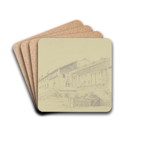 Der Palazzo vescovile in Viterbo by Friedrich Wilhelm Ludwig Drink Coasters - set of 4 Der Palazzo vescovile in Viterbo by Friedrich Wilhelm Ludwig Drink Coasters - set of 4