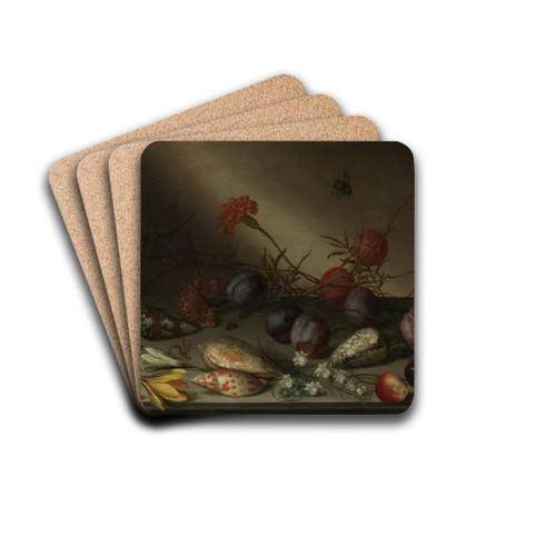 Still Life with Shells, Fruit, and Flowers by Balthasar van der Ast Drink Coasters - set of 4 Still Life with Shells, Fruit, and Flowers by Balthasar van der Ast Drink Coasters - set of 4