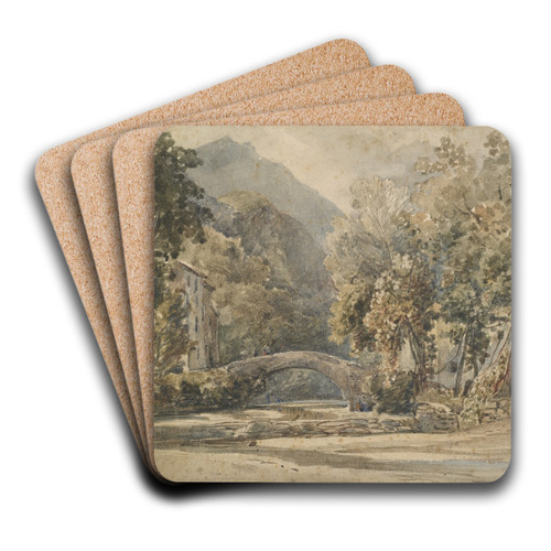 Landscape with bridge by William James Mller Art Drink Coaster set Landscape with bridge by William James Mller Art Drink Coaster set