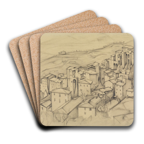 Huser in Olevano, Querformat (Olevano IV) by Alexander Kanoldt Art Drink Coaster set
