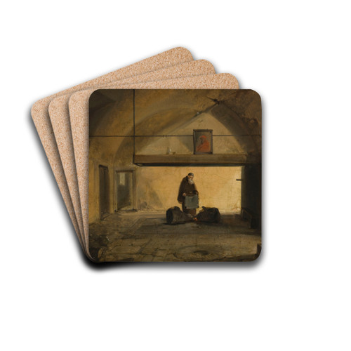 Un moine dans une salle vote by Franois-Marius Granet Drink Coasters - set of 4