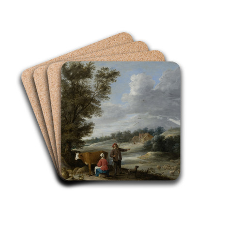 Landscape with Milkmaid and Shepherd by David Teniers The Younger Drink Coasters - set of 4