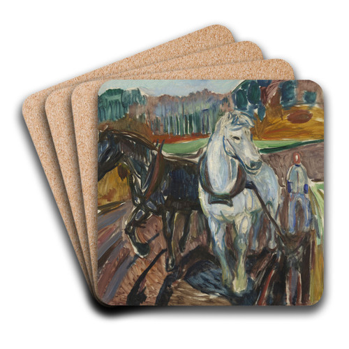 Autumn Ploughing by Edvard Munch Art Drink Coaster set