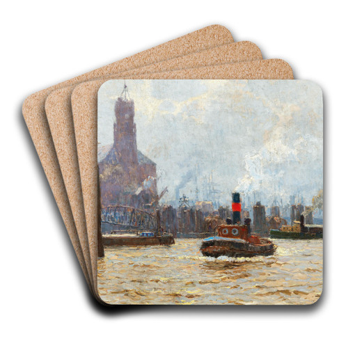 Port of Hamburg with View of the Kehrwieder Spitze by Paul Kutscha Art Drink Coaster set