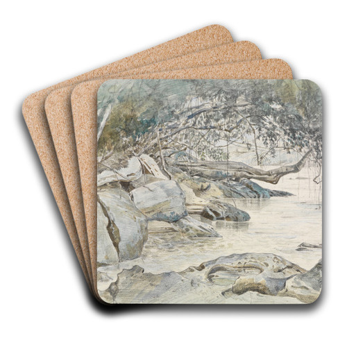 Baumbestandenes Felsenufer am Parahyba by Ferdinand Keller Art Drink Coaster set