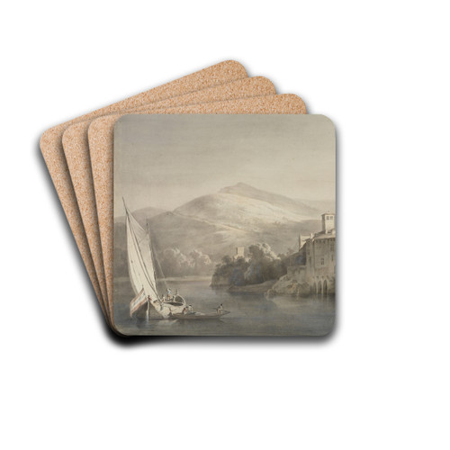 Flusslandschaft mit Segelkahn und Ruderboot by Jean-Jacques de Boissieu Drink Coasters - set of 4