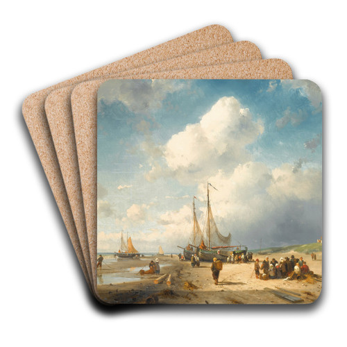 Coastal Scene With Fisherfolk by Charles Leickert Art Drink Coaster set