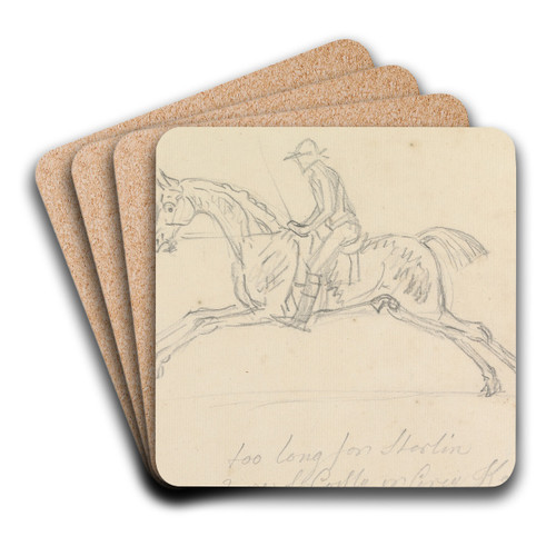 Racehorse with Jockey Up; Galloping, Seen from the Near-Side; the Jockey Holds a Switch by James Seymour Art Drink Coaster set Racehorse with Jockey Up; Galloping, Seen from the Near-Side; the Jockey Holds a Switch by James Seymour Art Drink Coaster set