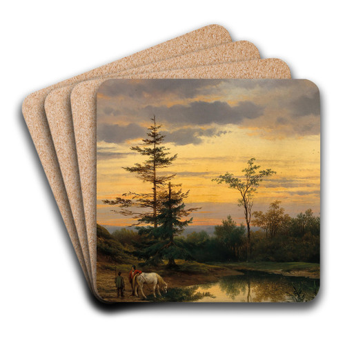 A Summer Evening on the Riverbank by Cornelis Lieste Art Drink Coaster set