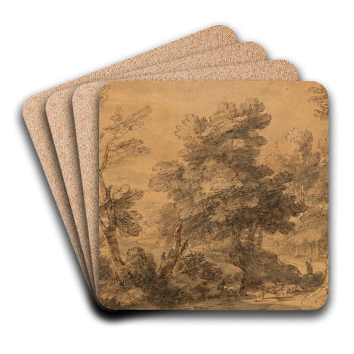Wooded Landscape with Shepherd and Sheep by Thomas Gainsborough Art Drink Coaster set