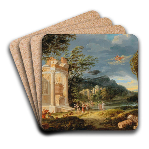 Stormy Landscape with figures and Hermes by French School Art Drink Coaster set