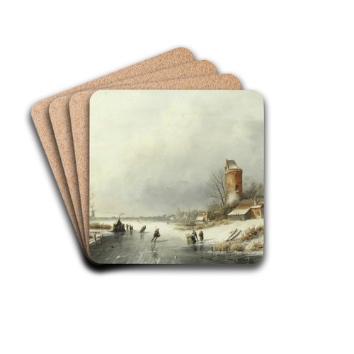 A winter landscape with figures on the ice by Jan Jacob Coenraad Spohler Drink Coasters - set of 4 A winter landscape with figures on the ice by Jan Jacob Coenraad Spohler Drink Coasters - set of 4