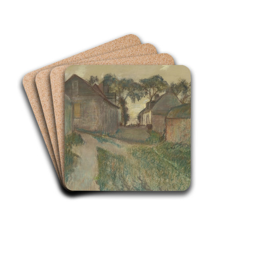 La rue Quesnoy, Saint-Valry-sur-Somme by Edgar Degas Drink Coasters - set of 4 La rue Quesnoy, Saint-Valry-sur-Somme by Edgar Degas Drink Coasters - set of 4