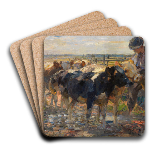Hirte mit Jungrindern by Heinrich Von Zgel Art Drink Coaster set