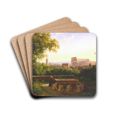View of the Colosseum from the Orti Farnesiani by Antoine-Flix Boisselier Drink Coasters - set of 4 View of the Colosseum from the Orti Farnesiani by Antoine-Flix Boisselier Drink Coasters - set of 4