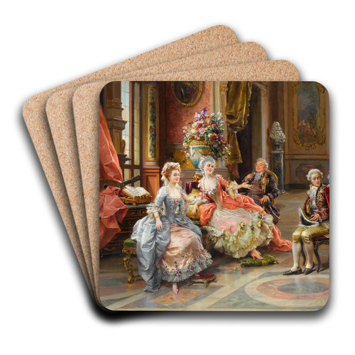 An elegant gathering by Cesare Auguste Detti Art Drink Coaster set An elegant gathering by Cesare Auguste Detti Art Drink Coaster set