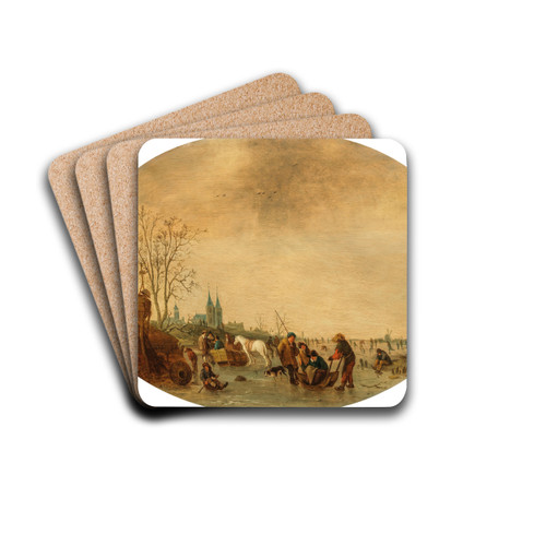A winter landscape with skaters on the ice by Isaac van Ostade Drink Coasters - set of 4 A winter landscape with skaters on the ice by Isaac van Ostade Drink Coasters - set of 4