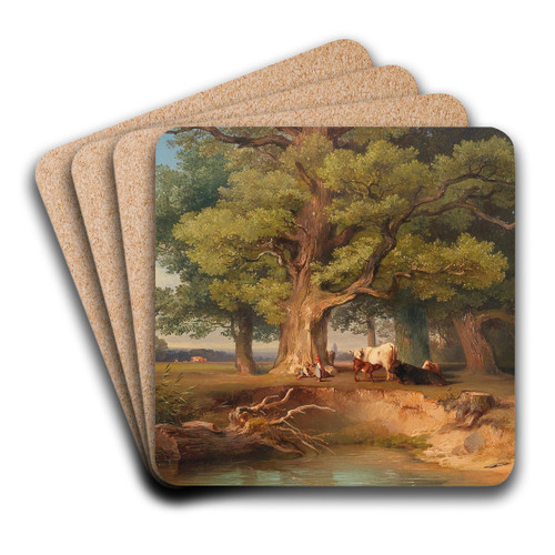 Landscape with Cows and Herders by Johann Fischbach Art Drink Coaster set