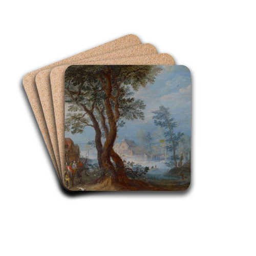 Village Landscape with Staffage Figures by Jan Brueghel The Elder Drink Coasters - set of 4
