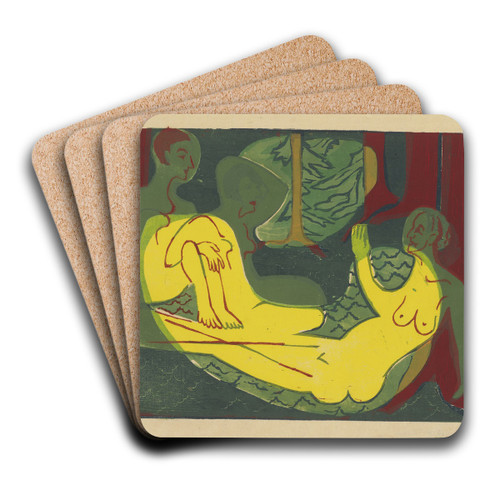 Three Nudes in the Forest by Ernst Ludwig Kirchner Art Drink Coaster set