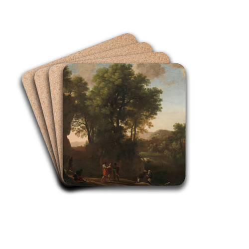 Landscape with the baptism of the eunuch by Herman van Swanevelt Drink Coasters - set of 4