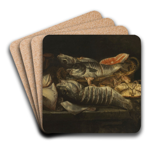 Still Life with Fish and Crustaceans on a Table by Abraham van Beijeren Art Drink Coaster set Still Life with Fish and Crustaceans on a Table by Abraham van Beijeren Art Drink Coaster set