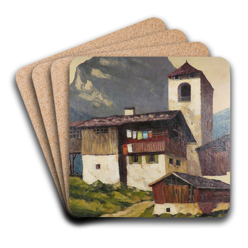 Tiroler Bergdorf by Alois Pfund Art Drink Coaster set
