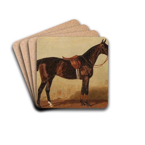 A Saddled Bay Horse in a Stable by Emil Volkers Drink Coasters - set of 4