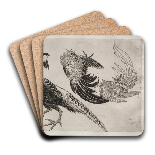 Dinner Service (Rousseau service); Pheasants and bird (no. 18) by Flix Bracquemond Art Drink Coaster set Dinner Service (Rousseau service); Pheasants and bird (no. 18) by Flix Bracquemond Art Drink Coaster set