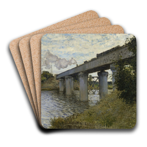 The Railroad bridge in Argenteuil by Claude Monet Art Drink Coaster set