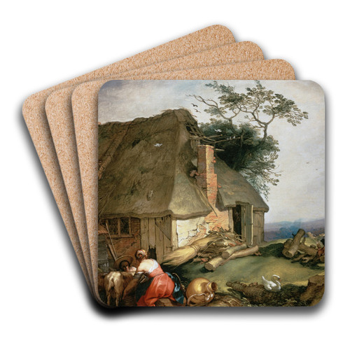 A cottage with peasants milking goats by Abraham Bloemaert Art Drink Coaster set