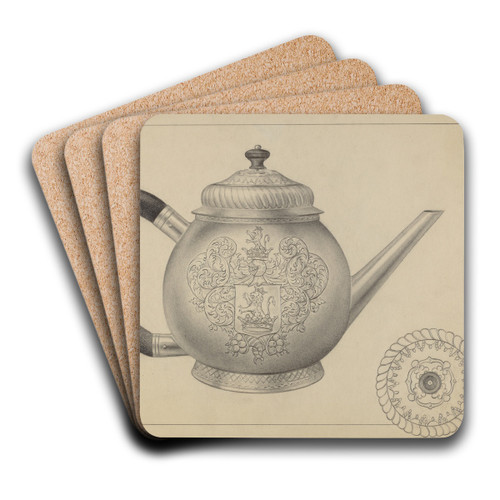 Silver Teapot by Clayton Braun Art Drink Coaster set Silver Teapot by Clayton Braun Art Drink Coaster set