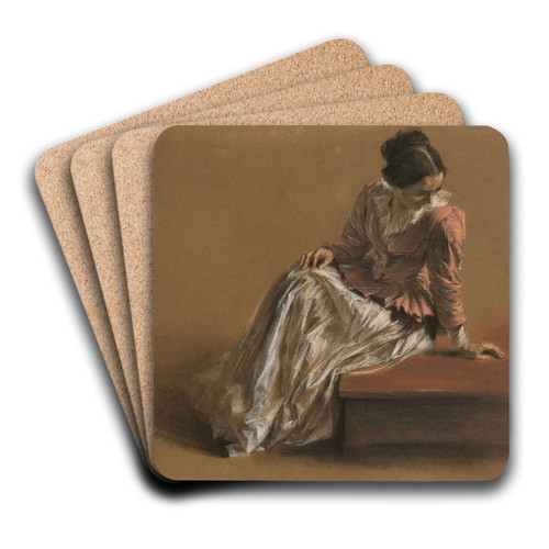 Emilie in a Red Blouse by Adolph von Menzel Art Drink Coaster set