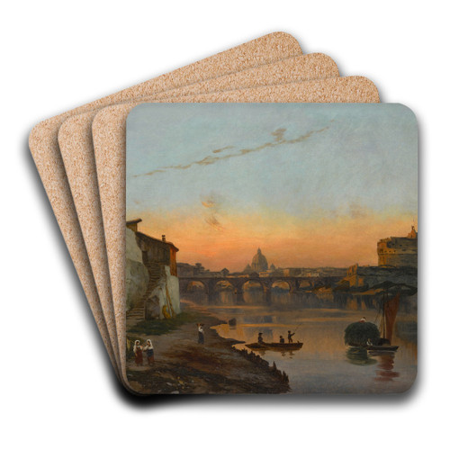 A view of St. Peter's Basilica and Castel Sant'Angelo, Rome by Bernhard Karl Mackeldey Art Drink Coaster set
