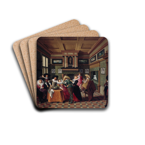 An Interior with Ladies and Cavaliers by Dirck Van Delen Drink Coasters - set of 4