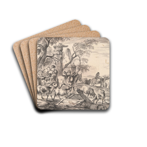Cattle and shepherds nearruins late by Michiel Carree Drink Coasters - set of 4 Cattle and shepherds nearruins late by Michiel Carree Drink Coasters - set of 4