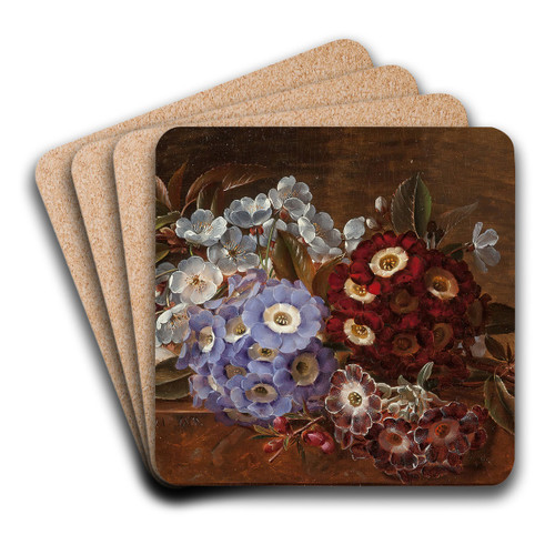 Still life with primroses on a marble ledge by Johan Laurentz Jensen Art Drink Coaster set