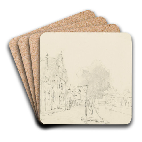 Gezicht op de gracht te Hasselt by Cornelis Springer Art Drink Coaster set