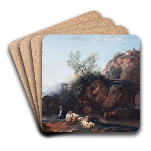 Felsige Gegend an einem Flu by Christian Wilhelm Ernst Dietrich Art Drink Coaster set