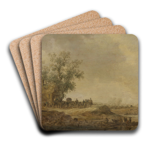 The Stop before the Inn by Jan van Goyen Art Drink Coaster set
