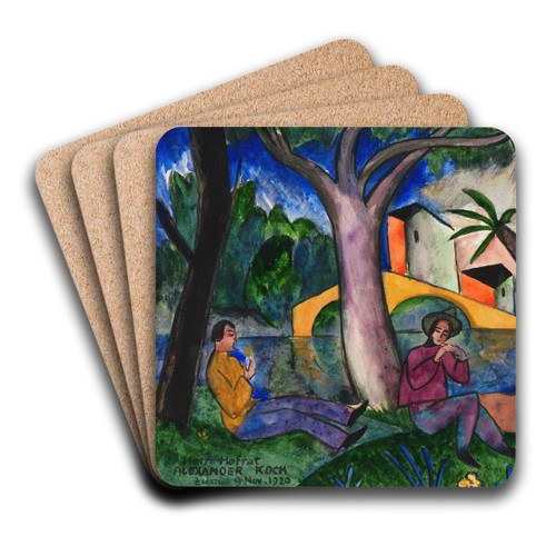 Weiblicher Akt und zwei Mnner im Grnen by Josef Eberz Art Drink Coaster set