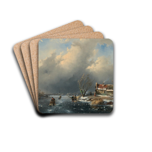 Ice Skaters by Charles Leickert Drink Coasters - set of 4