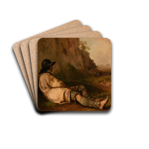 Berger se reposant prs d'un rocher by Jacques-Raymond Brascassat Drink Coasters - set of 4