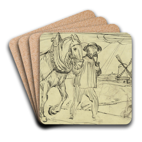 Man and horse by Fritz Boehle Art Drink Coaster set