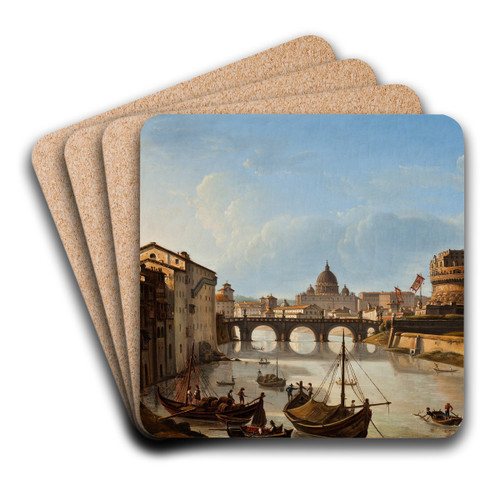 View Of The Tiber In Rome, Showing St. Peter's And The Castle Of St. Angelo by Michelangelo Pacetti Art Drink Coaster set